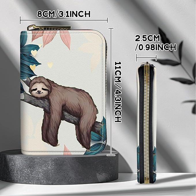BWEGRHE Cute Credit Card Holder with Zipper, Sloth RFID-Blocking Card Case Small Wallet for Women Men, Multi-slot Card Organizer Case Travel Accordion Wallet
