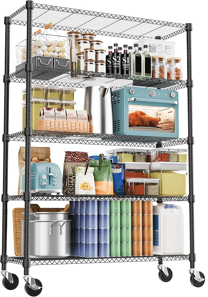 M MZG 5 Tiers Shelf 1750 lbs Steel Storage Shelving Utility Shelving Unit Steel Organizer Wire Rack for Home,Kitchen,Office,Garage Black 17.7" D x 47.2" W x 76.8" H