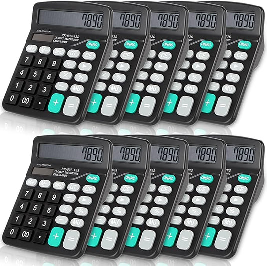 10 Pack Desktop Calculator 12 Digits Calculators with Large LCD Display Electronic Calculator Dual Power for Students Office School Home