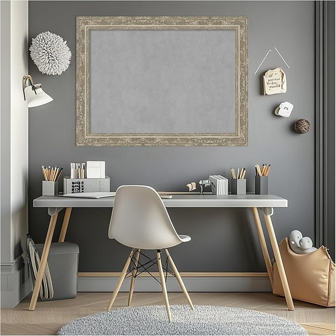 Amanti Art Silver Framed Magnetic Board 24x32 Medium Vision Board for use with Magnets, 100% Metal Sheet to Display Items as Office Decor or for Home Organization in mudroom, Kitchen or Kids Room