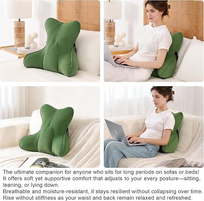 Ailuteie Lumbar Support Pillow(Pat. Pend) for Lower Back Pain Relief – Multi-Functional Ergonomic Lumbar Cushion, Reading Pillow for Office Chair, Car Seat & Sofa,Olive Green