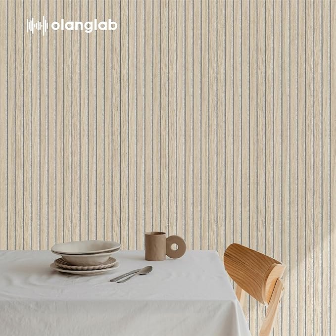 Olanglab Wood Slat Wall Panels 4 Pack, Wooden Acoustic Wall Panels, 94.5"x12.6" Each 3D Wall Panels for Interior Wall Decor (Light Oak-Grey Felt-Extendo Trio)