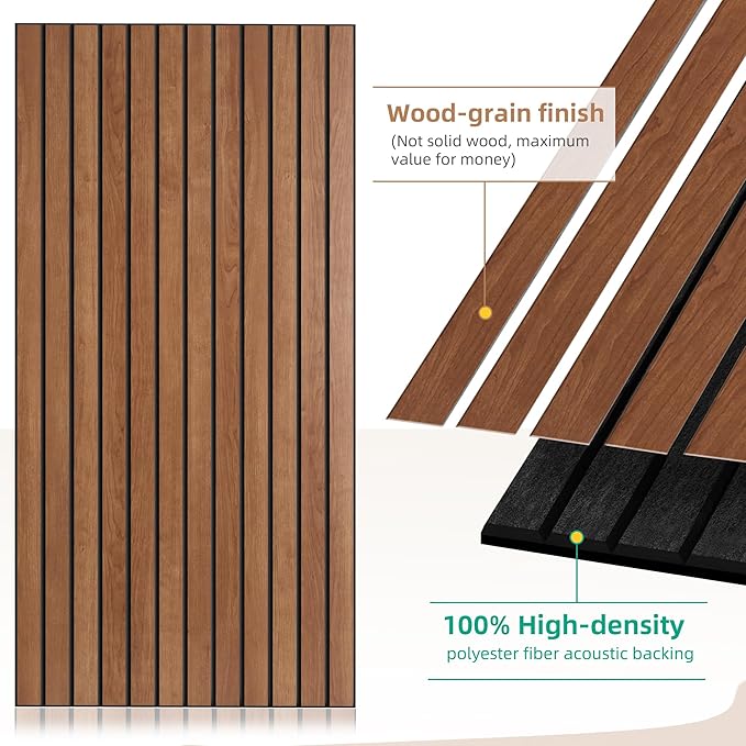 AUTORIFIC Wood Veneer Sound Panels, 10 Pack 47.2”x23.6” Wall Panels, Decorative Acoustic Panels for Walls, for Office,Home Theater,Studio,Living Room, Cherry(Mitred)