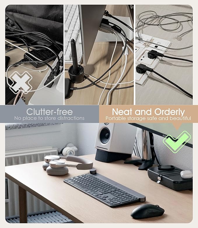 Nearockle Cable Management Under Desk, Adjustable Self-Adhesive Silicone Cable Ties Cord Organizer, Reusable Heavy-Duty Cord Holder Under Table for Office, Home, School (20Pcs-Black)