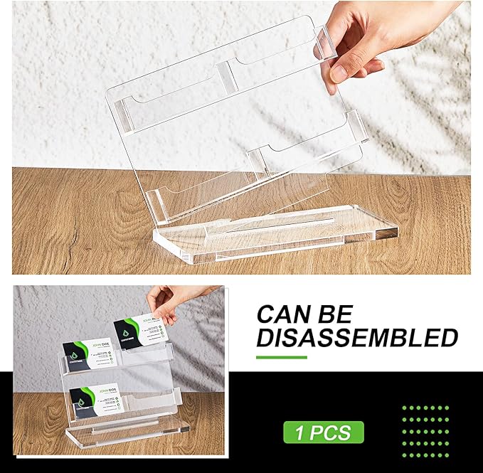 Dunzoom Business Card Holder for Desk 4 Slots Clear Gift Card Display Acrylic Business Holder Display Stand Multiple Organizer for Office Meeting Exhibition Home