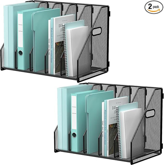 Gawerk 2 Pack Desktop File Magazine Folder Holder 5 Vertical Compartments, Desk Organizer Vertical Magazine Folder Organize with Side Handles, for Office Home School, Black