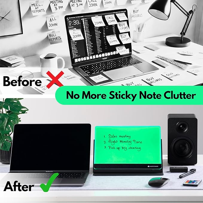 Note Tower LED Color Changing Desktop Whiteboard with Premium PU Leather Stand | Mood Enhancing & Productivity Boosting Dry Erase Light Up Board for Desk | Office, Home, School | Remote & App Control
