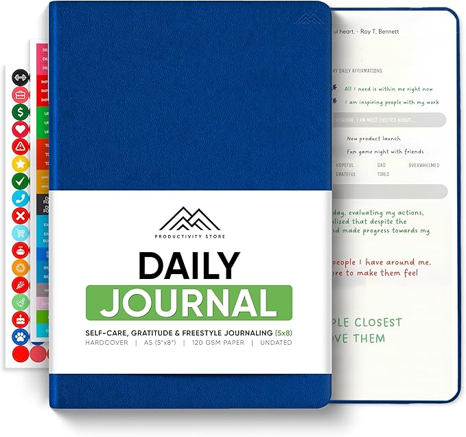 Journal For Men & Women - Gratitude Journal, Mental Health & Self Care Journal For Women & Men - A5 - Blue - Productivity Store