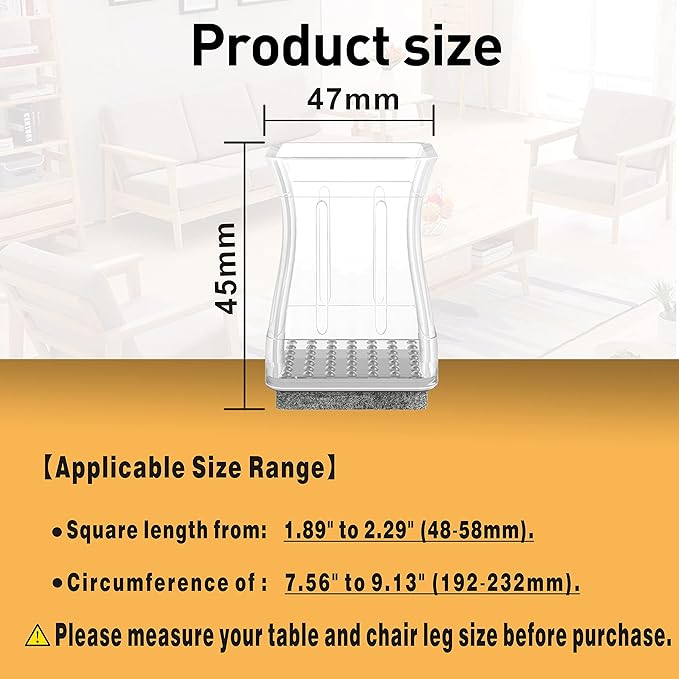 Clear Square Chair Leg Floor Protectors for Hardwood, Furniture Legs Caps, 16Pcs, Fit:2" - 2 1/4".