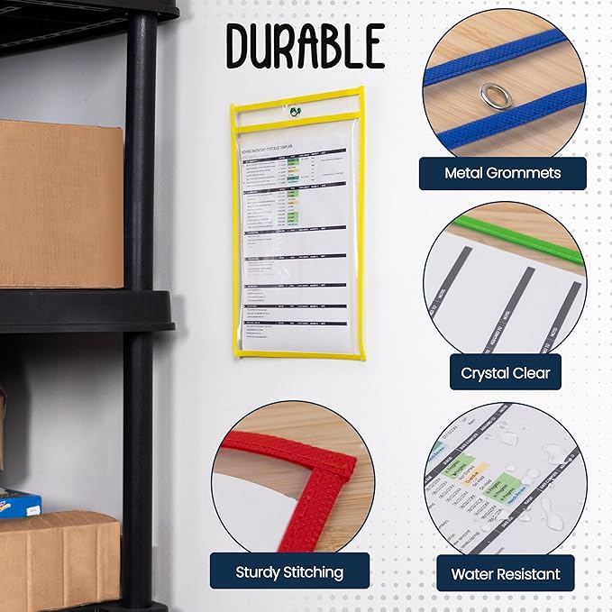 Essex Wares - 25 Pack, Assorted, Job Ticket Holders, 10" Wide x 13.5" Tall - Clear Plastic Shop Ticket Holders - Easy to Use, Reusable & Easy Erase Plastic Invoice Holders, Water-Resistant & Durable