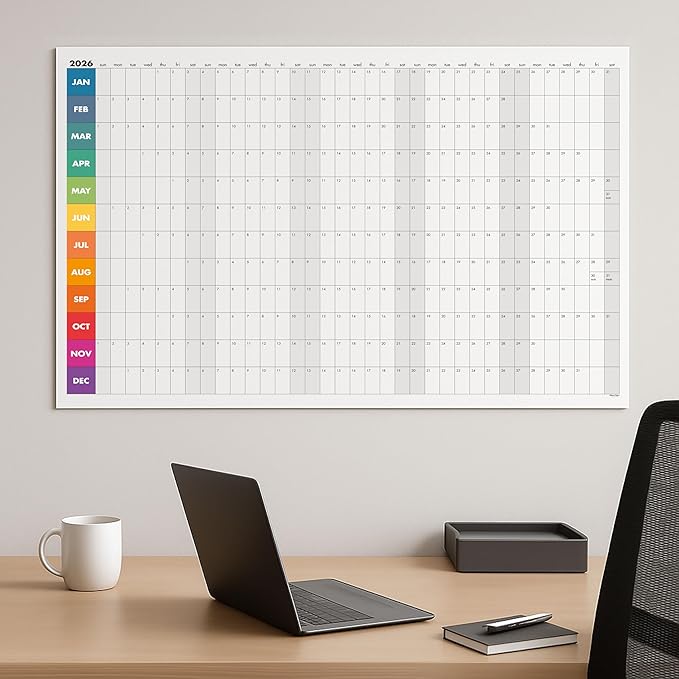 Dry Erase Wall Calendar 2026, 27×39 in — Double-Sided Yearly Planner (Dated & Undated), Reusable Write & Wipe, Large Wall Planner for Home, Office, Classroom — Rolled Poster.