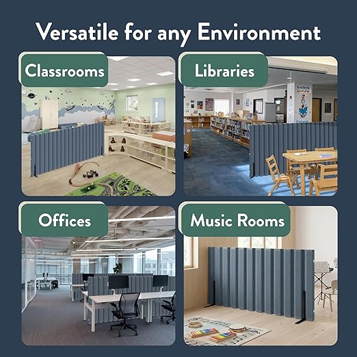 Angeles 30" x 6' Quiet Divider With Sound Dampening Panels, Freestanding Room Divider Wall, Gray