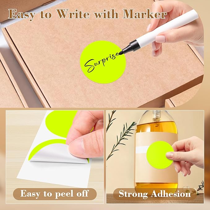 2 Inch Color Coding Round Labels (2000Pcs, 4 Rolls) - Round Colored Dot Stickers for Inventory, Pantry, Warehouse Organization - Fluorescent Yellow Circle Dot Labels