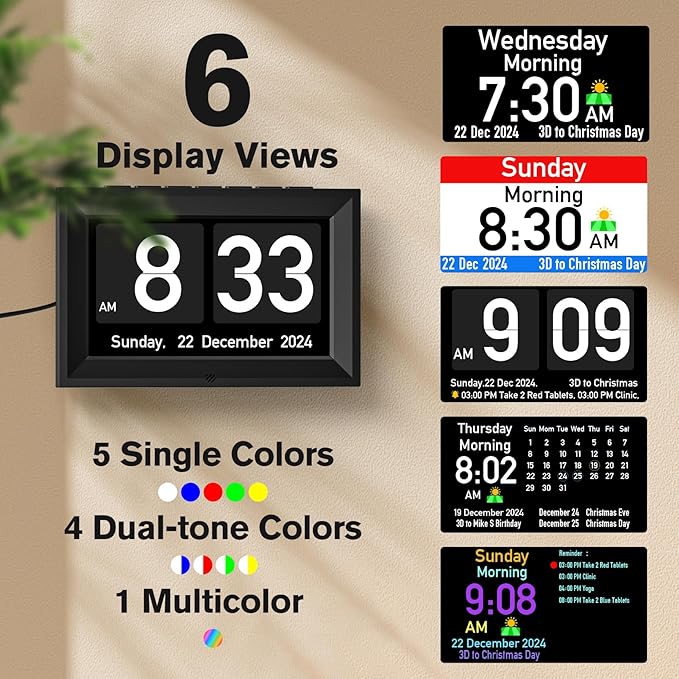 GOLOZA 7'' Digital Dementia Clock, Talking Clock with 10 Volumes, 6 Display with 10 Color Modes, Auto Dimmable, Alarms & Birthday & Holiday Reminders, 3 Pill Reminders Clocks for Seniors