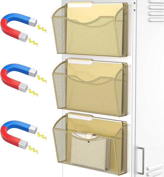 MINDEPOT Magnetic Wall File Organizer,Hanging Wall Mounted File Folder Binder Holder Mail Organizer for Office,Home and School Supplies