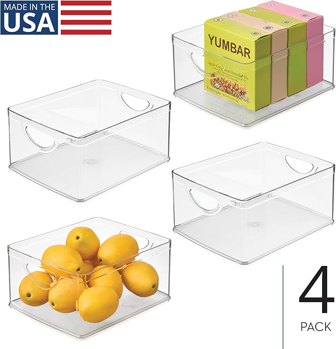 iDesign Pantry Storage Bins with Handles for Cabinets or Fridge - Set of 4 - Clear - Made in USA