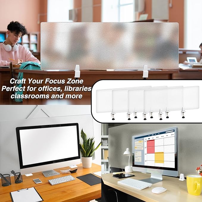 Tatuo 4 Pcs Acrylic Desk Privacy Panel 47.2''l x 15.8w'' Noise and Visual Distractions Acoustic Desk Dividers Partition with Adjustable Universal Base for Offices Schools Reception Area Call Centers
