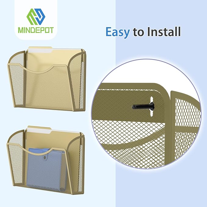 MINDEPOT Wall File Organizer,Hanging Wall Mounted File Folder Binder Holder Mail Organizer for Office,Home and School Supplies