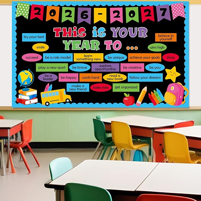 This is Your Year Set Bulletin Board Becorations Classroom Decoration Inspirational Welcome Back to School Colorful Bulletin Board Cutouts for School Office Classroom Home Chalkboard Wall Decor