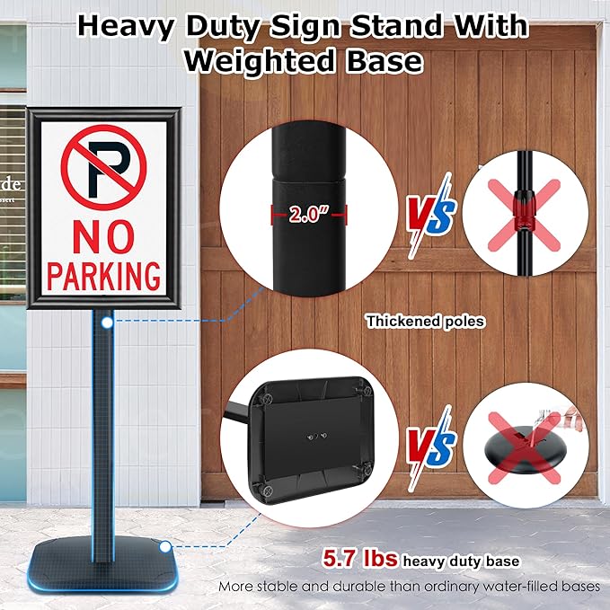 VAIIGO 3 Pack Heavy Duty Sign Holder Stand 11x17 Inch - Pedestal Floor Standing Sign Holder with Weighted Base - Vertical & Horizontal Poster/Menu Display Stands for Indoor/Outdoor Advertising, Black