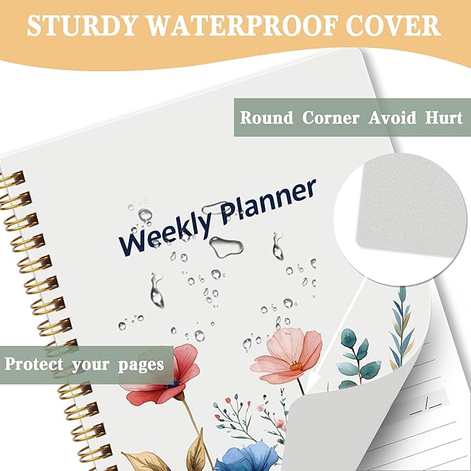Undated Weekly Planner - Weekly Goals Notebook, A5 To Do List Planner, Habit Tracker Journal with Spiral Binding Floral Cover