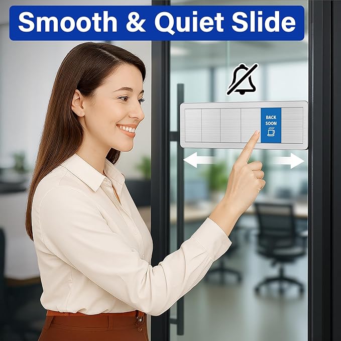 Office Door Signs with 6 Printed Status Options – Do Not Disturb, Out of Office, In a Meeting, Please Knock, Back Soon, Come on in – Includes Custom Personalized Blank Sticker for Privacy Workspace or Studio Available and Away