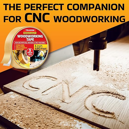 Trazon Double Sided Woodworking Tape Super Strong, 3 Pack, 1 Inch x 120 Feet, Wood Crafter Sticky Tool, Two Side Adhesive for Router Templates and CNC Machine, Removable & Residue Free