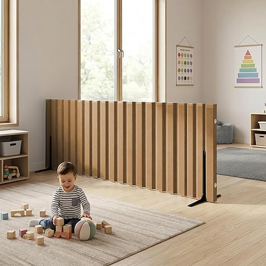 Children’s Factory 30" x 10' Quiet Divider With Sound Dampening Panels, Freestanding Room Divider Wall, Natural Tan