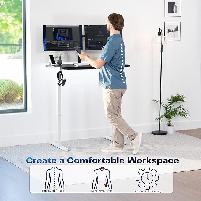 VIVO Electric 43 x 24 in Standing Desk, Memory Height Adjustment, 1B Series, Holds 220 lbs, One-Piece Black Top, White Frame, DESK-KIT-1W4B
