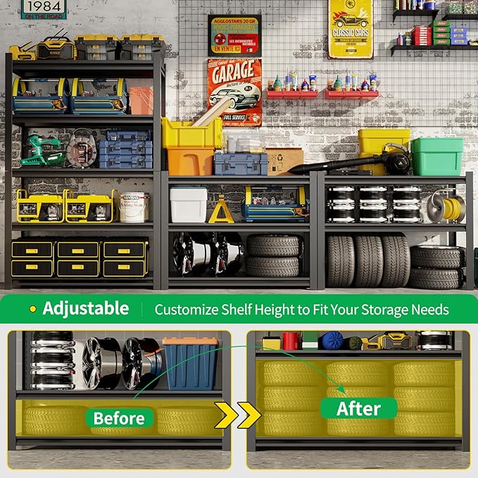 CBCNWR 72''H Garage Storage Shelves, 2500LBS Steel Heavy Duty Storage Shelves, Adjustable 5-Tier Metal Shelf Rack, Heavy Duty Shelving for Garage,Warehouse,Basement,Pantry–Black 35" W x15.7 D x72 H