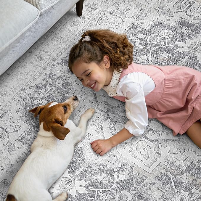 GENIMO 2x10 Runner Rugs for Hallway, Machine Washable Non Slip Vintage Rugs, Low Pile Lightweight Soft Print Rug for enrtyway, Corridor, Home, Office, Kitchen, Gray