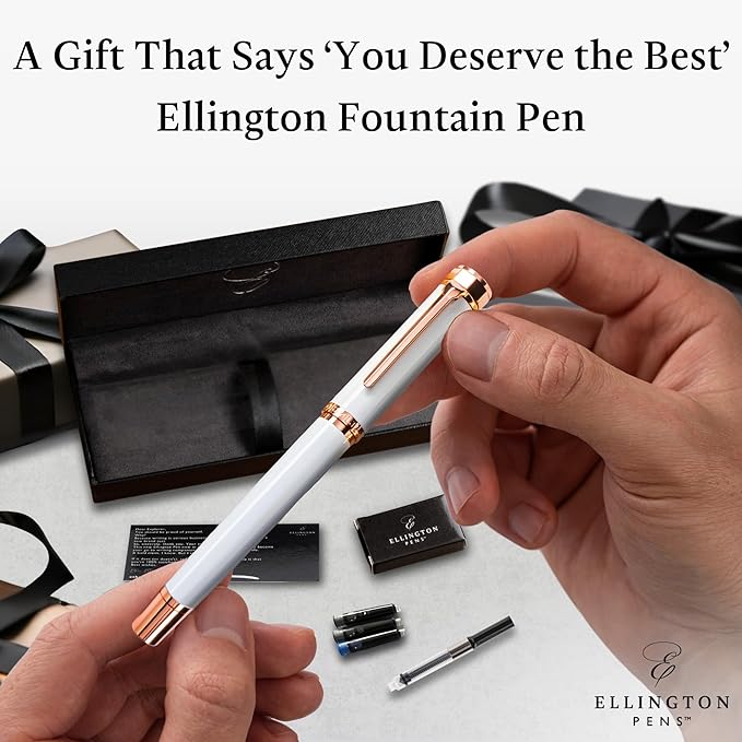 Ellington Pens Luxury Fountain Pen Set - Smooth Fine Nib - Includes 3 Ink Cartridges, Refillable Ink Converter, Gift Box - Fountain Pens For Writing, Calligraphy, Journaling, Sketching (Alpine Rose)