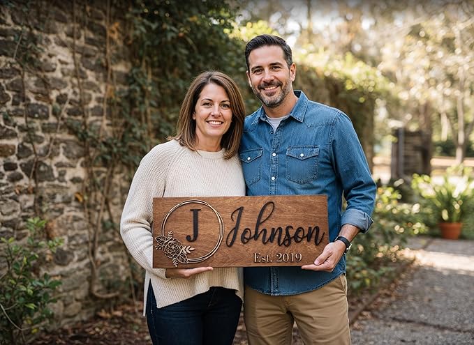 Custom Family Name Sign | Personalized Wooden Wedding Gift | Rustic Last Name Wood Plaque | Established Date Sign |Аnniversаrу (Johnson Style)