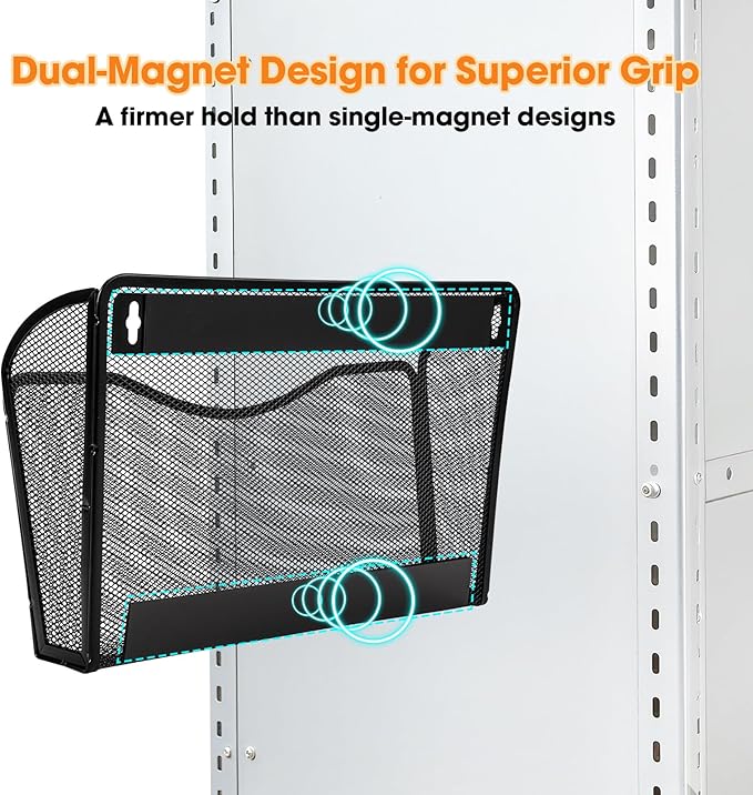 AGPTEK Magnetic File Holder, 3PCS File Paper Mail Organizer No Drilling Magnet Paper Mail Organizer Magazine Basket, Hanging Wall Storage Rack for Fridge Cabinets Office Classroom