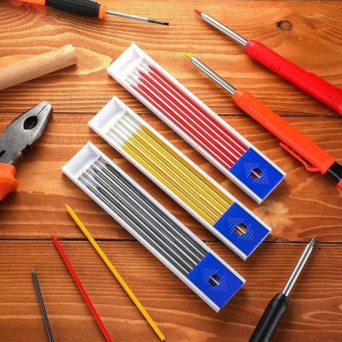 Zhehao 90 Pack 2.8 mm Pencil Lead Refills for Carpenter Mechanical Construction Pencil Replacements Metal Marker Refills Solid Pen Replacements for Carpenter Writing Drawing Drafting, Black, Red, Gold