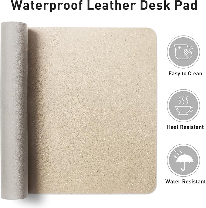 Aothia Non-Slip PU Leather Waterproof Laptop Desk Pad Protector, Blotter Mat, Writing and Mouse Pad for Office & Home, Beige, 23.6" x 13.7"