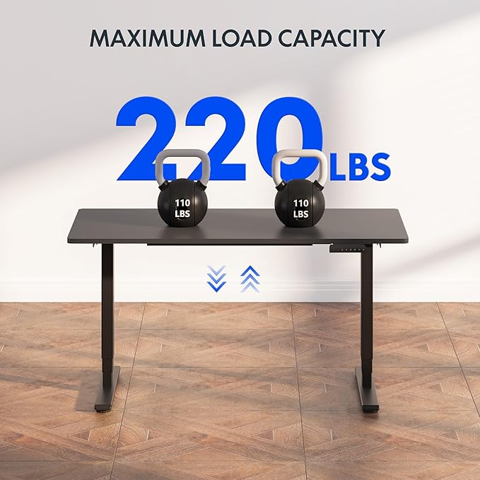FLEXISPOT E6 3-Stage Dual Motor Electric Standing Desk 48 x 24 Sit Stand Up Desk, Holds 220 lbs, Adjustable Height w/Memory Presets, One-Piece Black Desktop & Black Frame, Ships in 2 Boxes