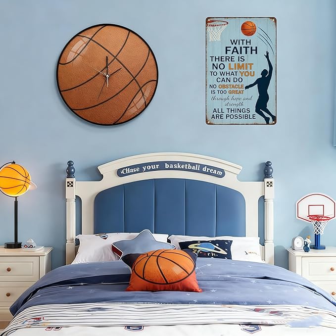 Vintage Christian Basketball Metal Sign – Faith Motivational Wall Art for Boys Room, Gym, or Locker Room – Inspirational Gift for Athletes, Teens, and Believers(Christian Basketball)