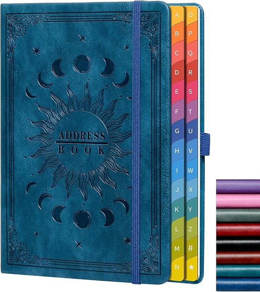 Address Book with Colorful Alphabetical Tabs (8.4" x 5.7") – Hardcover Contact Organizer for Website Passwords, Telephone, Software Licenses, and Important Information – Blue