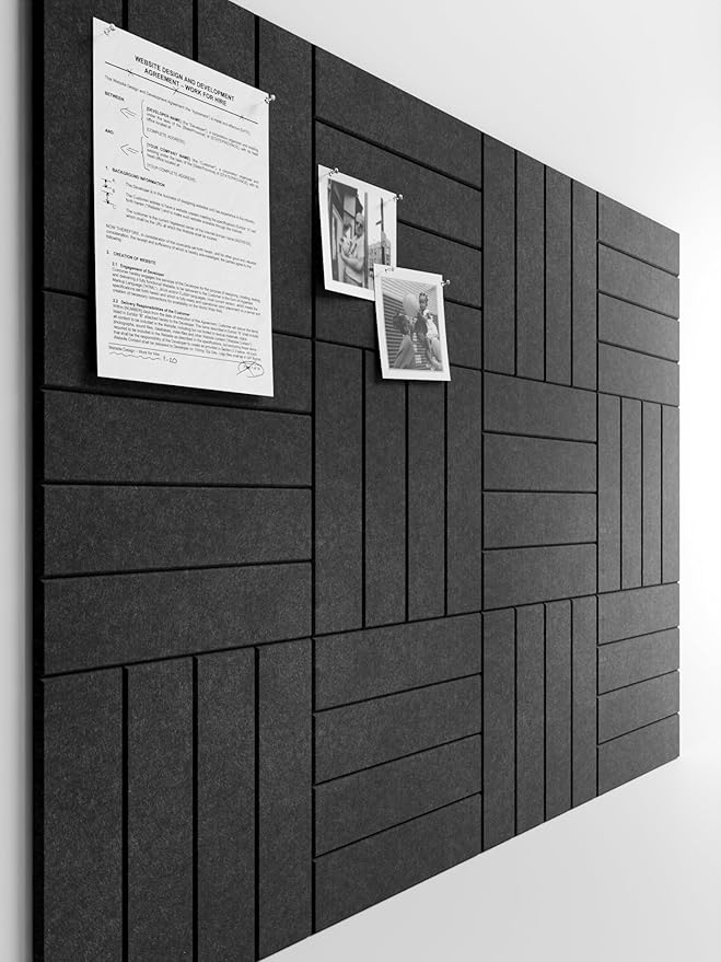 Bumusty Large Cork Board Alternative-47 x35 Felt Bulletin Board Tiles, with 30 Pushpins, 70 Adhesive Tabs, 12-Pack Slat Wall Paneling, Cork Boards for Office Push Pin Board Felt Board-Charcoal Gray