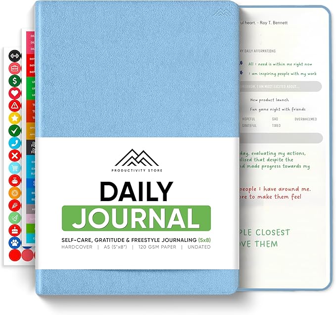 Best Daily Journal for Men & Women - Gratitude, Manifestation & Guided Journal with Prompts for Personal Growth (A5, Blue) - PRODUCTIVITY STORE