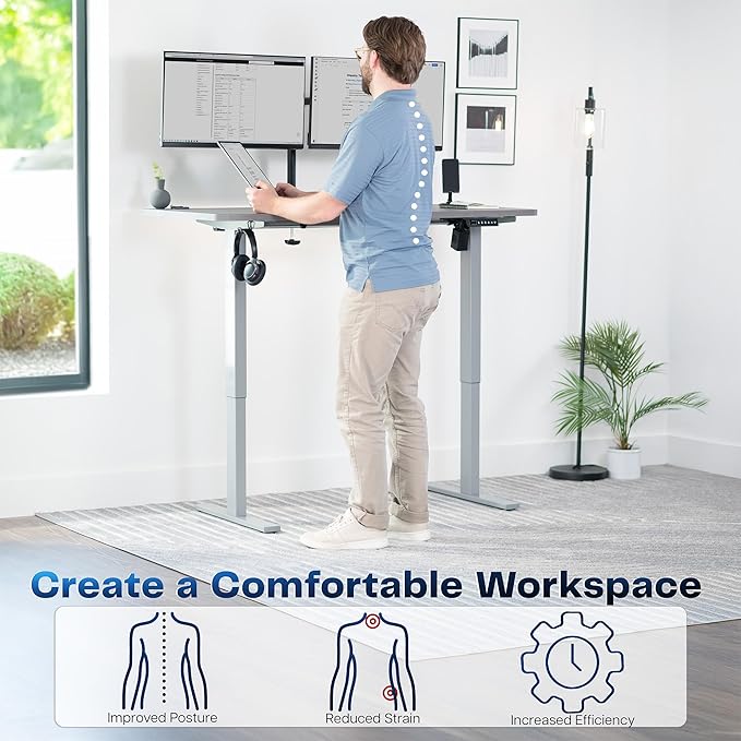 VIVO Electric 55 x 28 in Standing Desk, Memory Height Adjustment, 1B Series, Holds 220 lbs, One-Piece Dark Gray Top, Gray Frame, DESK-KIT-1G55G