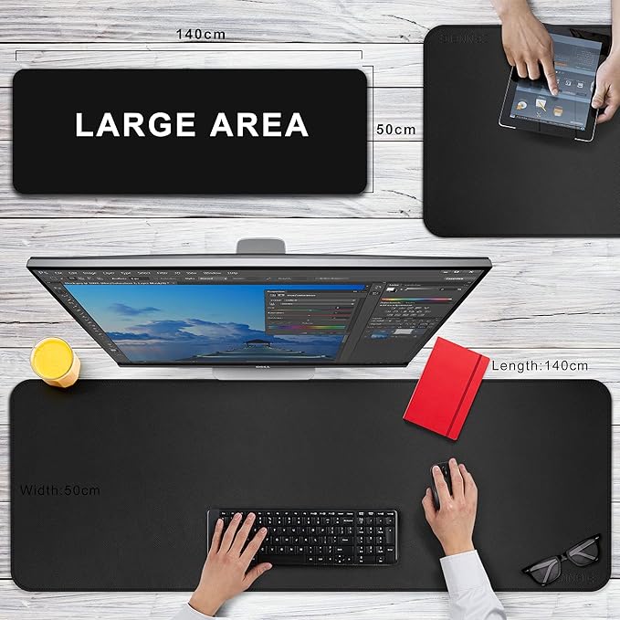 CENNBIE Leather Desk Mat,55" x 19.6" Extra Large Desk Pad Blotter Protector, Extended Non-Slip Mouse Pad, Waterproof PU Leather Desk Mat on top of desks Large for Office and Home (Black)