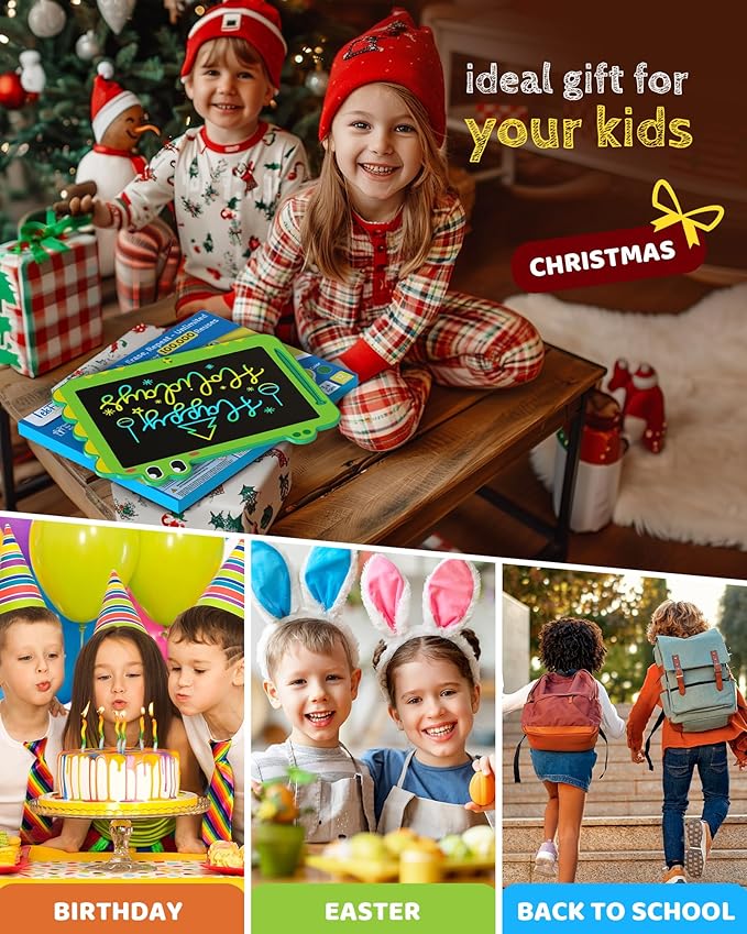 Kikapabi LCD Writing Tablet for Kids, 12 inch Dinosaur Doodle Board Toys Gifts for Boys Girls Age 3 4 5 6 7 Year Old, Mess-Free Drawing Pad Portable Learning Travel Toy Birthday Christmas Gift Green