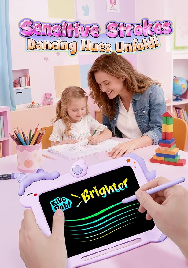 Kikapabi LCD Writing Tablet for Kids, Unicorn Toys Gifts for 3 4 5 6 7 Year Old Girls, Colorful Drawing Doodle Board, Toddler Educational Travel Toys Christmas Birthday Purple