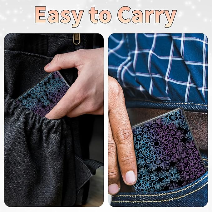 BWEGRHE Slim Credit Card Holder, Purple Blue Mandala RFID Blocking Metal Wallet for Men & Women, Aluminum Minimalist Hard Case Pocket-Sized Business Cards Organizer (Fits Up to 10 Cards)