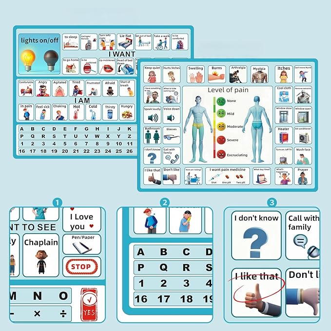 2 Pcs 15''x 11''Nonverbal Communication Board,for Patient、Stroke Therapy Equipment for Adults、AAC Device for Autism、Communication Board for Nonverbal People（no Handle）