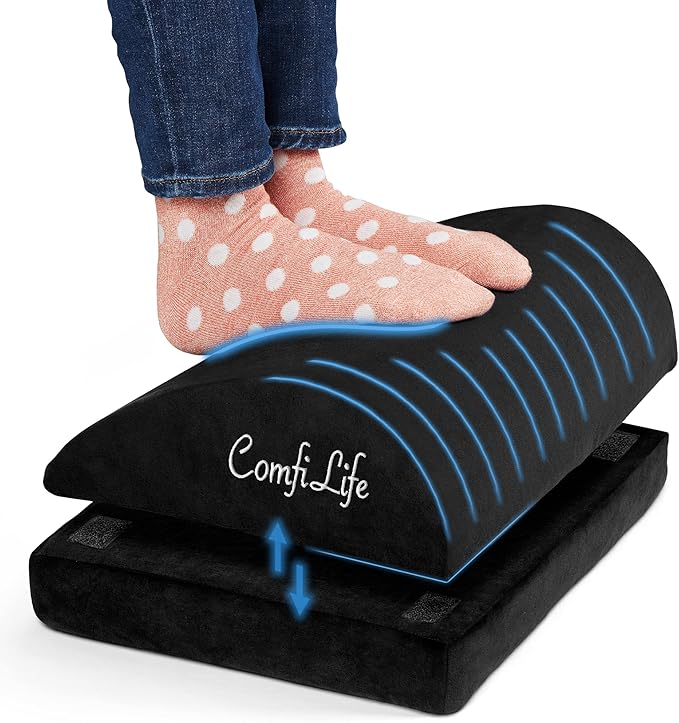 ComfiLife Foot Rest for Under Desk at Work – Adjustable Desk FootRest for Office Chair, Gaming Accessories – Ergonomic Teardrop Design for Back, Hip & Leg Pain Relief – 100% Memory Foam (Black)
