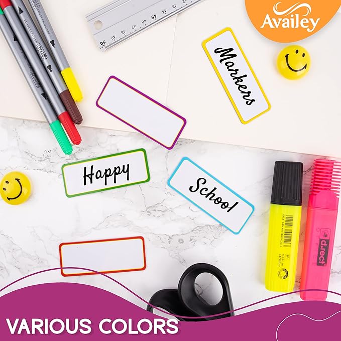 Availey 32 Pieces (4 x 1.8) - Colored Border Magnetic Dry Erase Labels - Reusable Strips for Classroom Home Office Garage Refrigerator - Blank Writable Erasable Cards Name Tags Students Locker Shelf