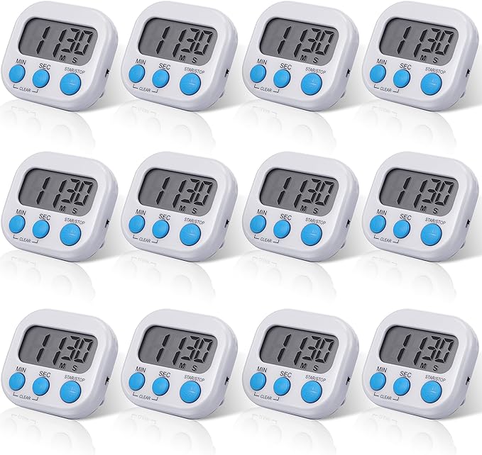 Weewooday 12 Pcs Digital Kitchen Magnetic Timer Bulk Classroom Count up Countdown Timer Large Digits Egg Loud Alarm Cute Desk Stopwatch for Teacher Kids Cooking Office(White,Stylish Style)